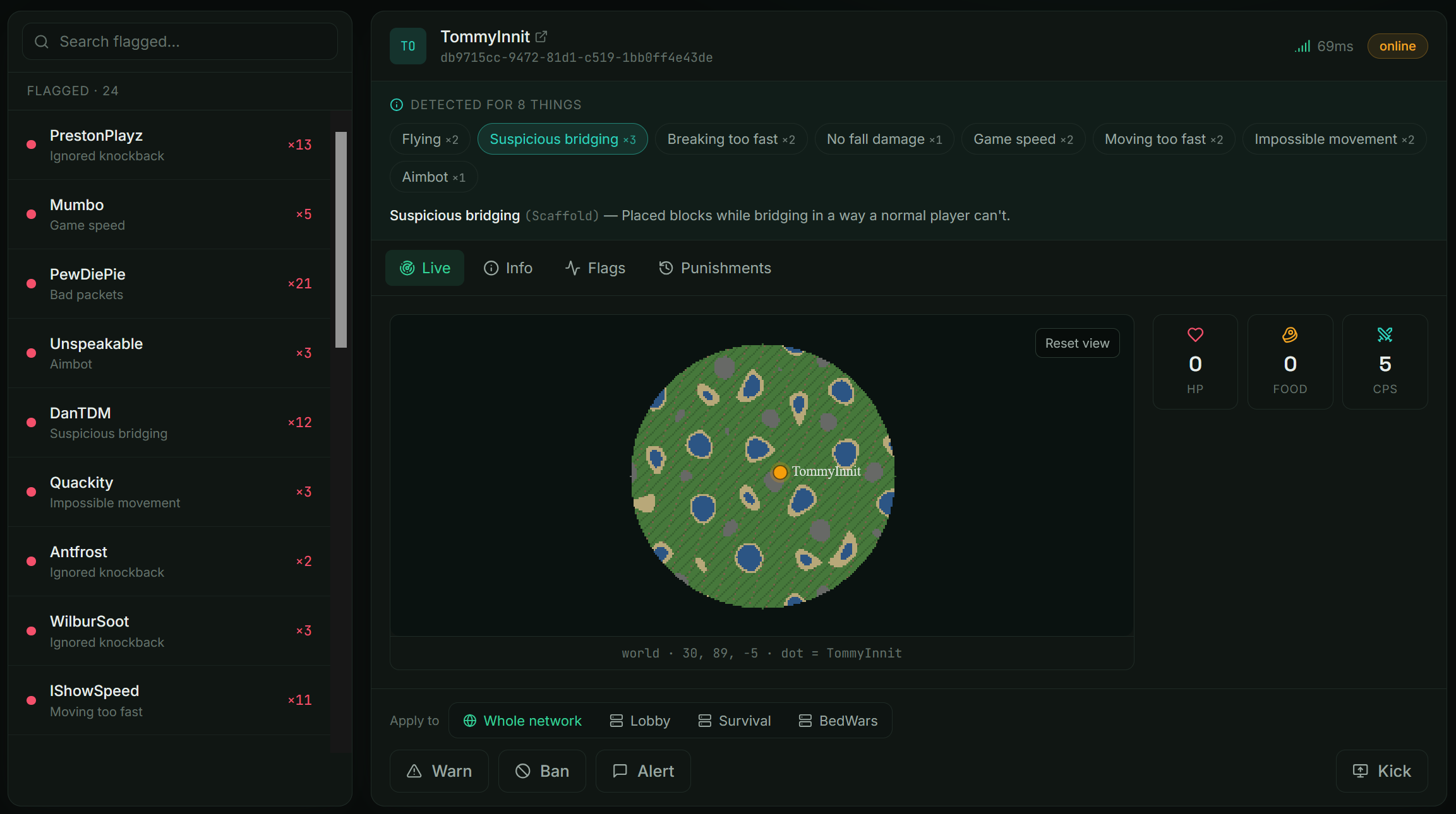 Live flag feed — Warden AC dashboard